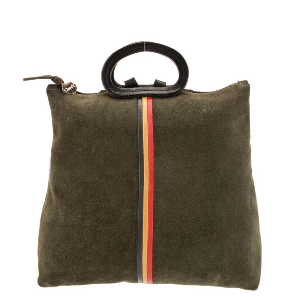 NWT Clare V Olive Suede Marcelle Handbag/backpack with Multicolor Racing Stripe
